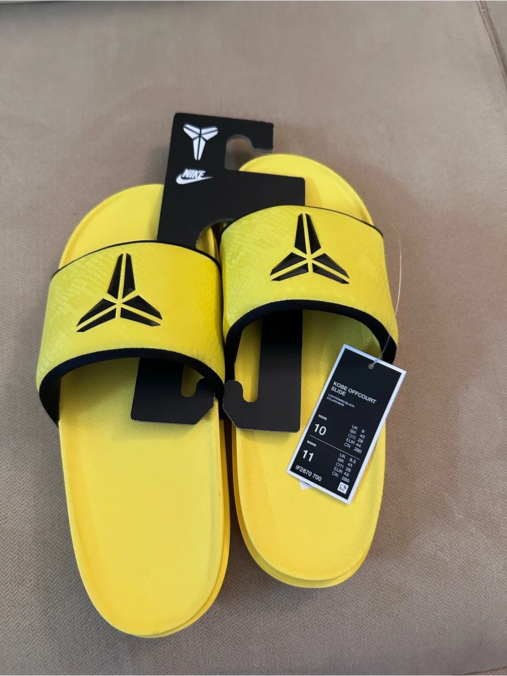 Men’s Kobe 6 Yellow Slides with Black Logo Accent